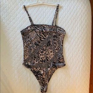 Nasty Gal Spaghetti Strap Animal Print Bodysuit